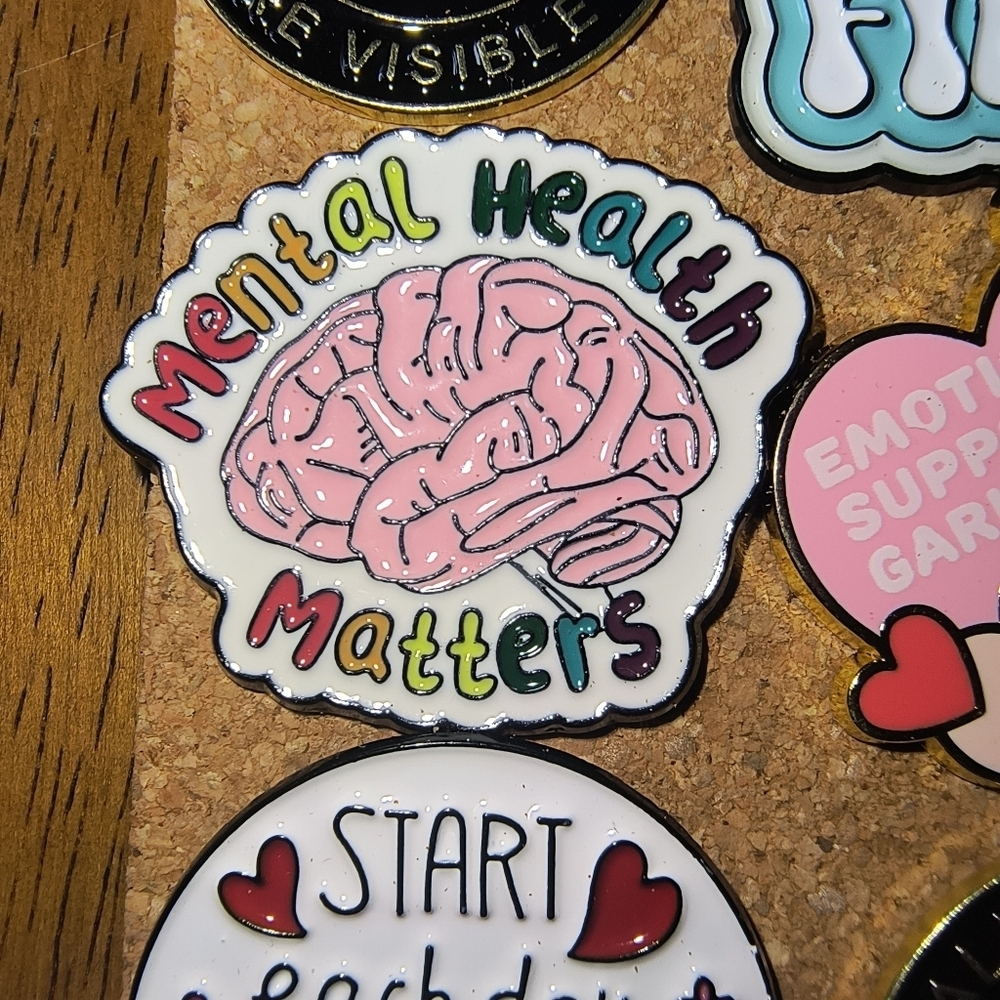 Mental Health Matters Pink Brain Enamel Pin - Awareness Accessory